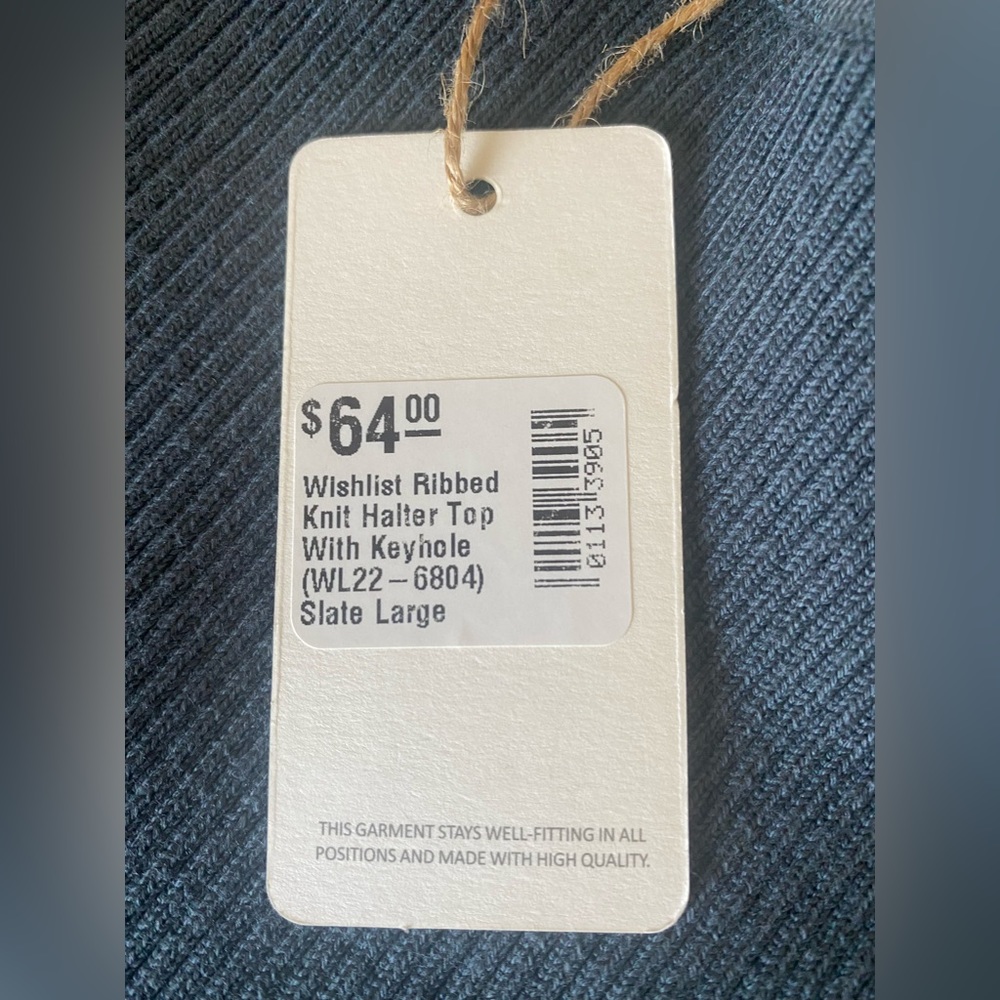 ribbed knit halter top with keyhole slate Size L, tags still attached. - Picture 2 of 5